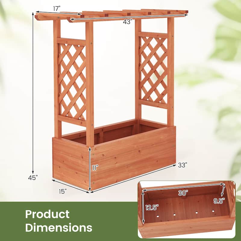 Gymax Raised Garden Bed Wooden Elevated Planter w/Side Trellis &