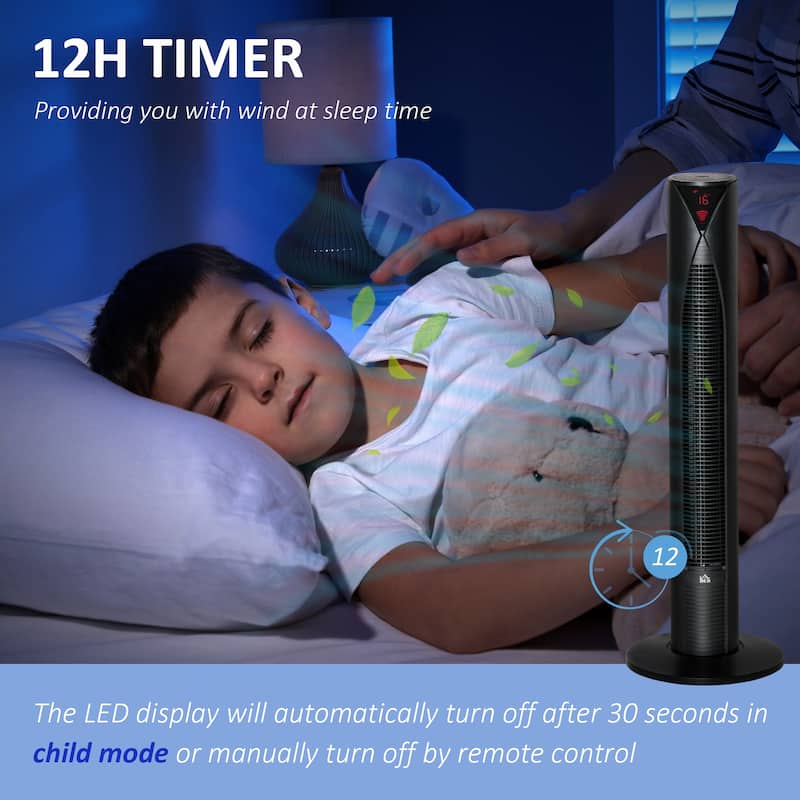 38" Oscillating Tower Fan With 12h Timer