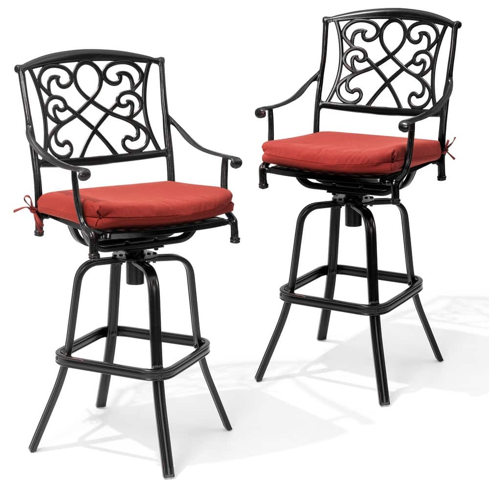 Crestlive Products Outdoor Cast Aluminum Swivel Bar Stool (Set of 2) with Sunbrella Fabric Cushion
