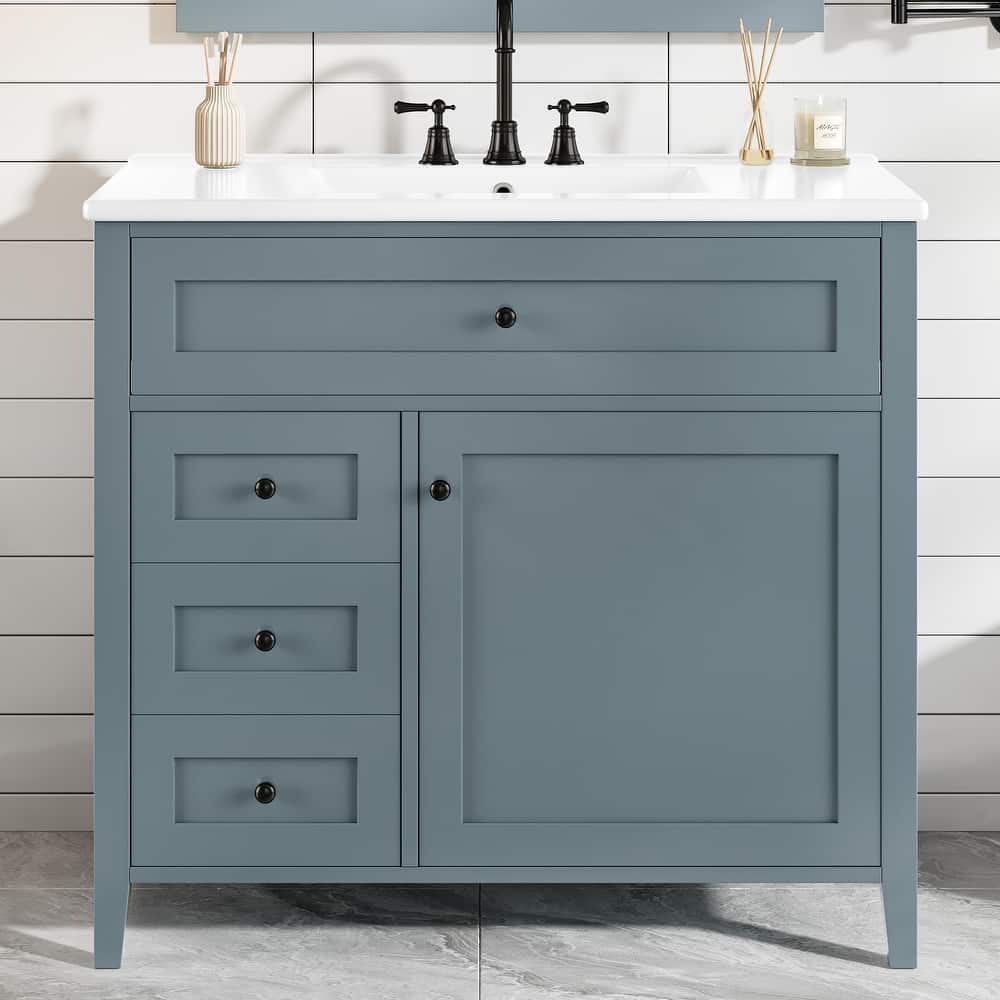 30/36 Inch Bathroom Vanity, Bathroom Sink Cabinet, Freestanding Bathroom Storage Cabinet with Ceramic Basin