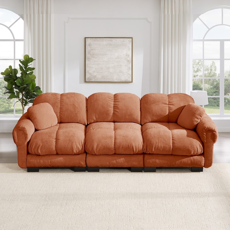 103.9" Modular Chenille Sectional Sofa with Pillows and Quilted Cushions