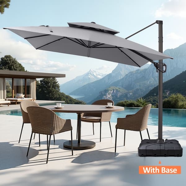 clrarance patio umbrella under 20 Pellebant 9ft x 11ft Outdoor Dual Top Cantilever Patio Umbrella with Wheel  Base - On Sale - Bed Bath & Beyond