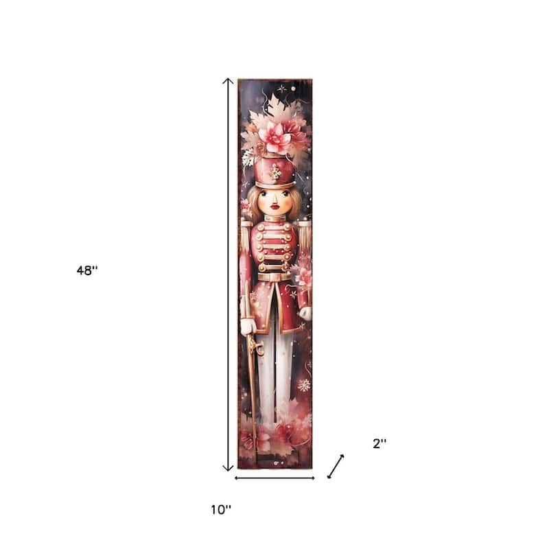 HomeRoots 48" Pink And White Christmas Female Nutcracker Solid Wood Porch Sign