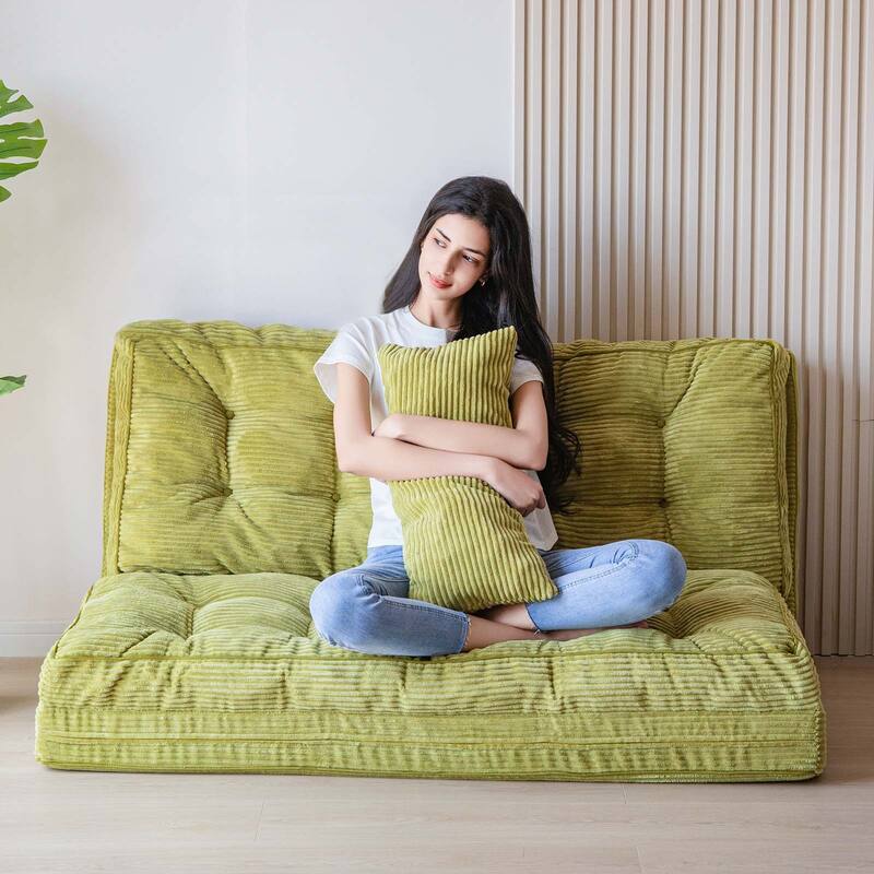 Corduroy Bean Bag Bed Tufted Folding Sofa Bed with Pillows