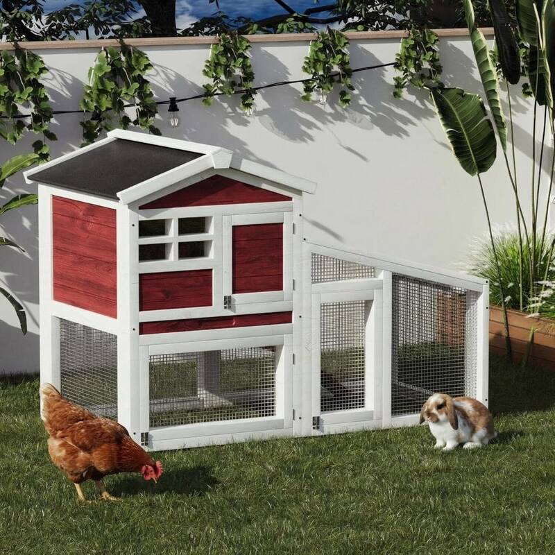 Outdoor Indoor Expandable Rabbit Hutch Chicken Coop for Backyard - White