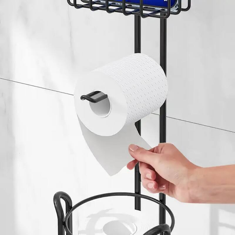 Stainless Steel Toilet Paper Holder,Rustproof Bathroom Floor Organizer - Black
