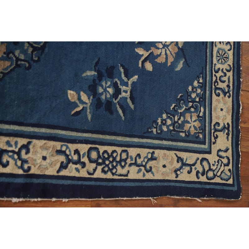 Vegetable Dye Blue Art Deco Chinese Antique Rug Handmade Wool Carpet - 3'1"x 5'9"