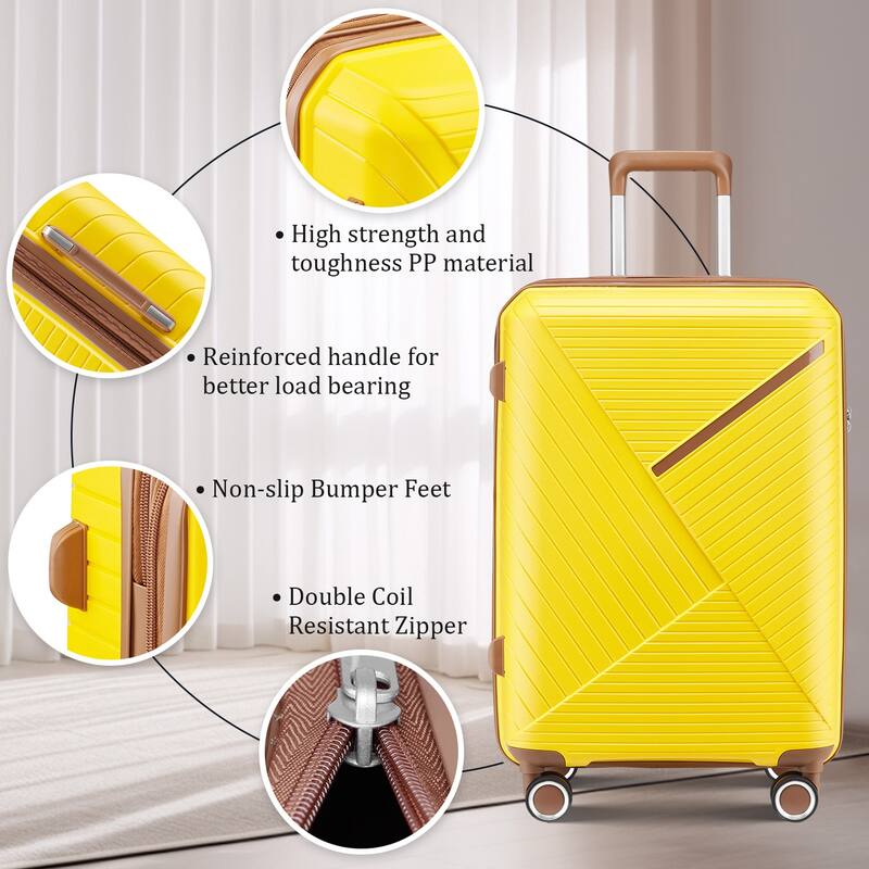 14/20/24/28 4-Piece, Modern Expandable Luggage Sets with 360 Mute Spinner Wheels and TSA Lock, for Boarding Travel, Yellow