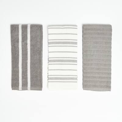 Nautica Home 100% Cotton Grey 18 in. x 28 in. Kitchen Towels (3 Piece Set)