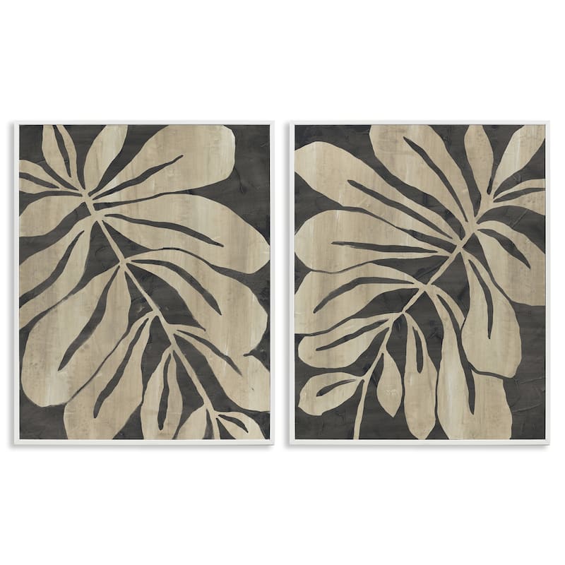 Stupell Rustic Curved Leaves Framed Giclee Art Design By June Erica Vess (Set of 2) - 16 x 20 - White