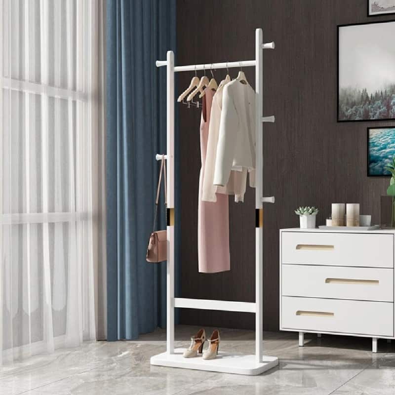 Solid Wood Coat Rack - Easy-to-Assemble Freestanding Hanger for Bedroom, Entryway, or Living Room - Ancient White