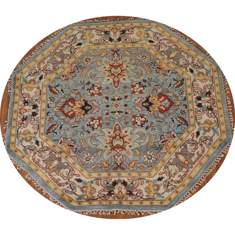 Heriz Serapi Indian Octagon Rug Hand-Knotted Wool Carpet - 6'1"x 5'11"