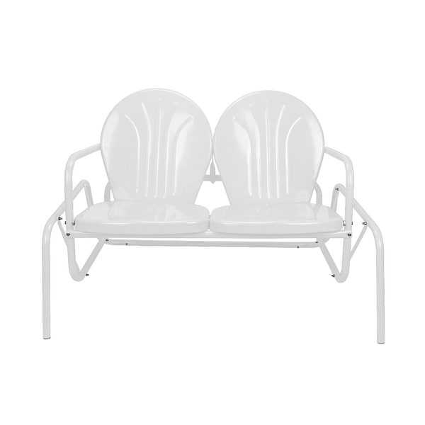 41" White Retro Metal Tulip Outdoor Double Glider