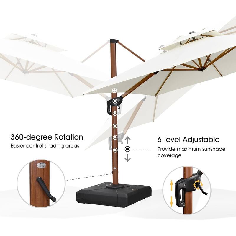 PURPLE LEAF 10 x 13ft Double Top Deluxe Wood Pattern Rectangle Patio Cantilever Umbrella with Base outdoor