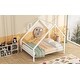 preview thumbnail 14 of 18, Full Size Metal House Platform Bed with Roof and Chimney