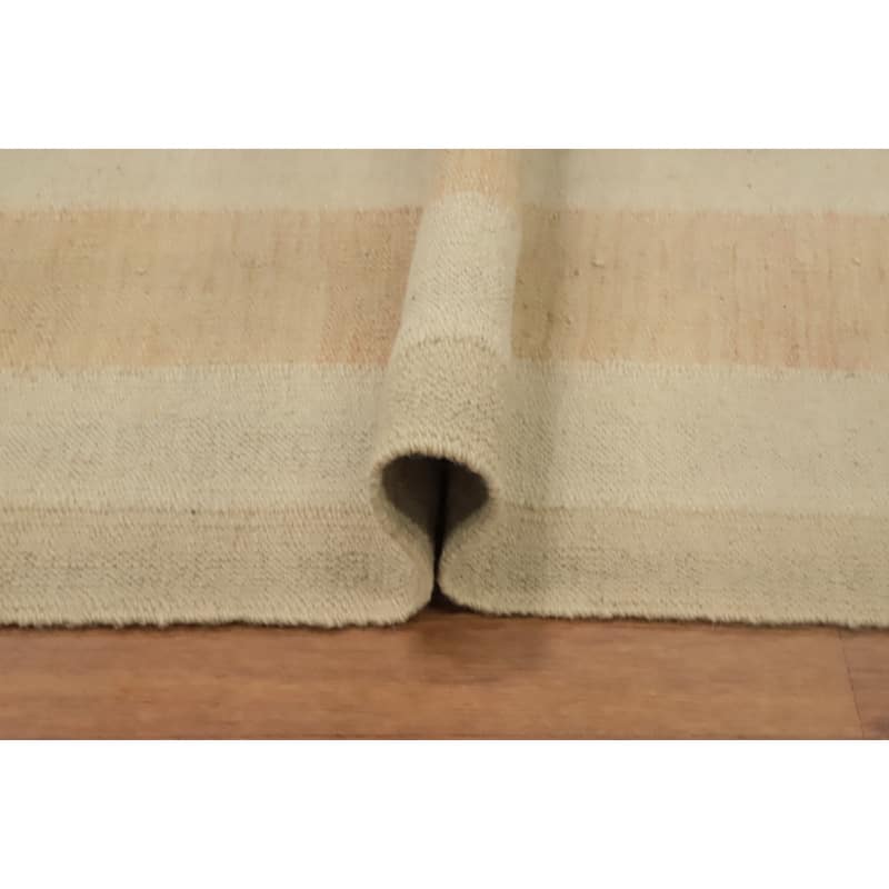 Hand Woven Oriental 100% Wool Carpet Southwestern Tribal Beige & Ivories Kilim Area Rug - 9' 7'' X 8' 0''