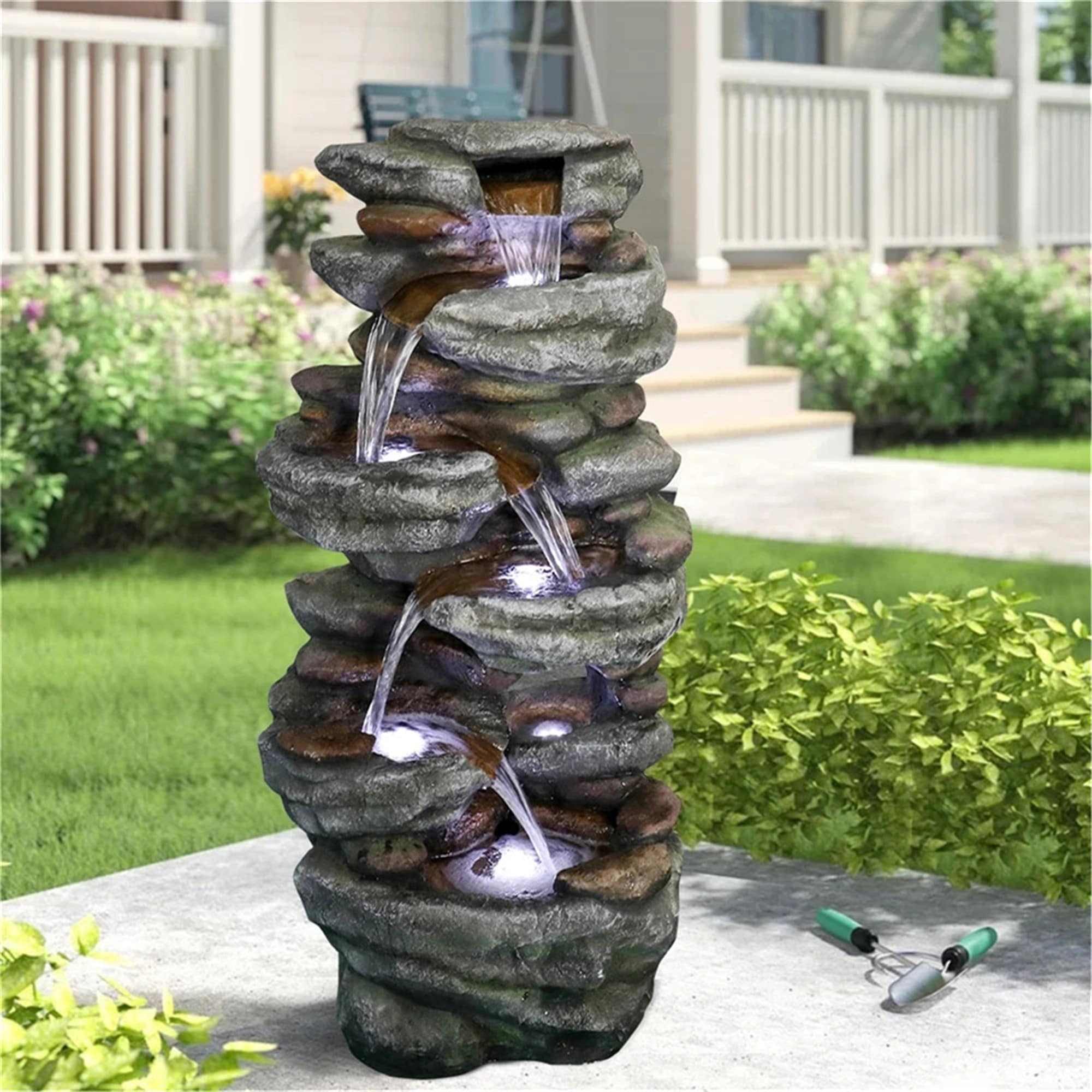 40.5"H Rocks Outdoor Water Fountain with 6 LED Lights