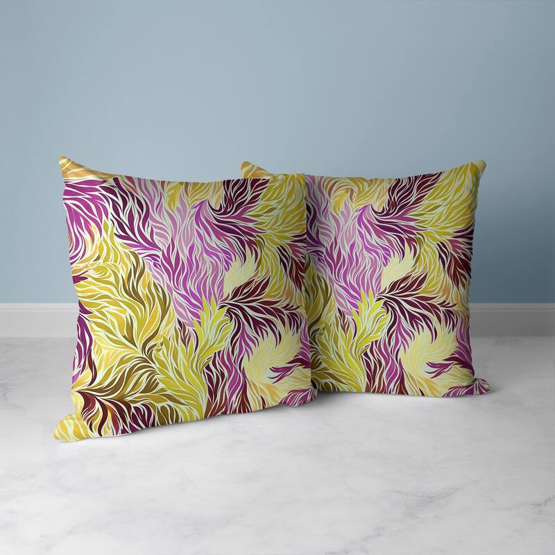 Leafy Whirl Faux Suede Reversible Throw Pillow Purple and Yellow