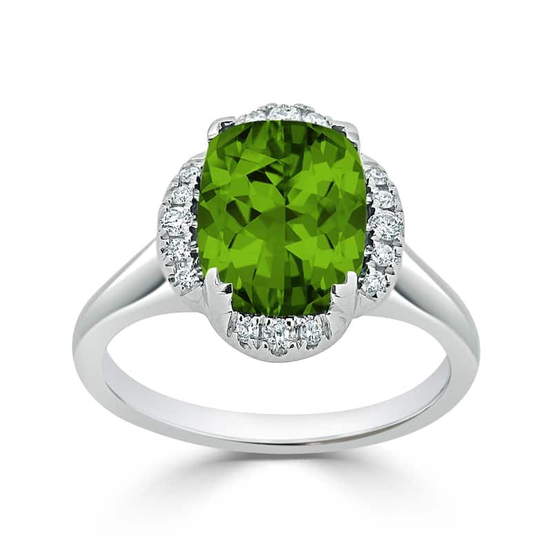 Auriya 4ct Cushion-cut Peridot Halo Diamond Engagement Ring 1/8ctw 14k Gold