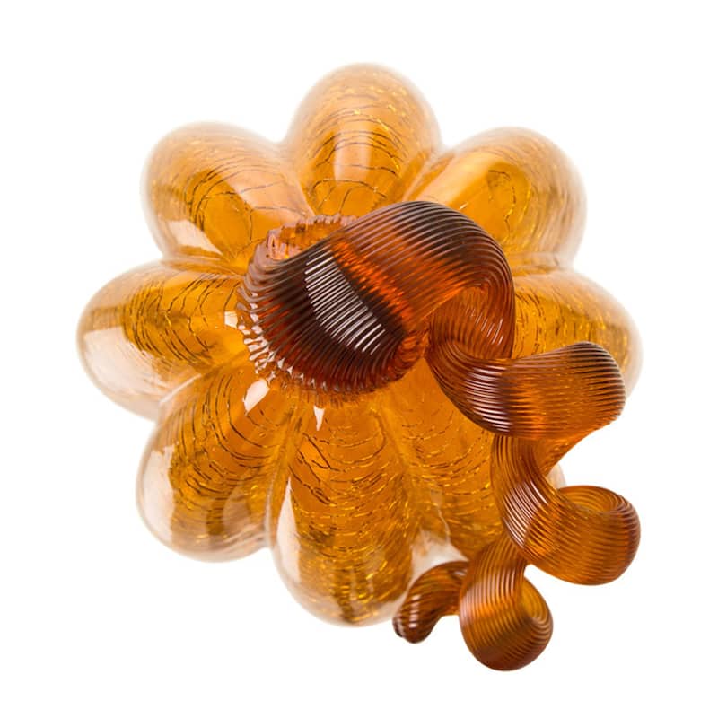 Glitzhome Amber Crackle Handblown Glass Pumpkins for Fall Harvest Decorating