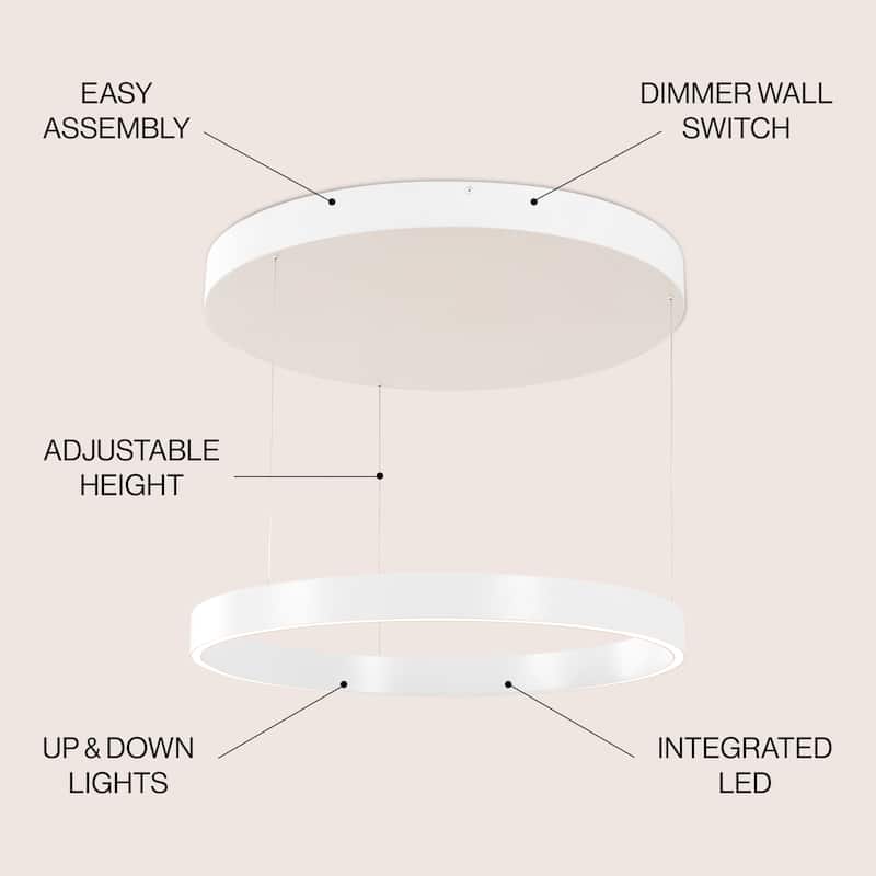 Metal Adjustable Dimmable Ring LED Pendant, By JONATHAN Y - 1-Light