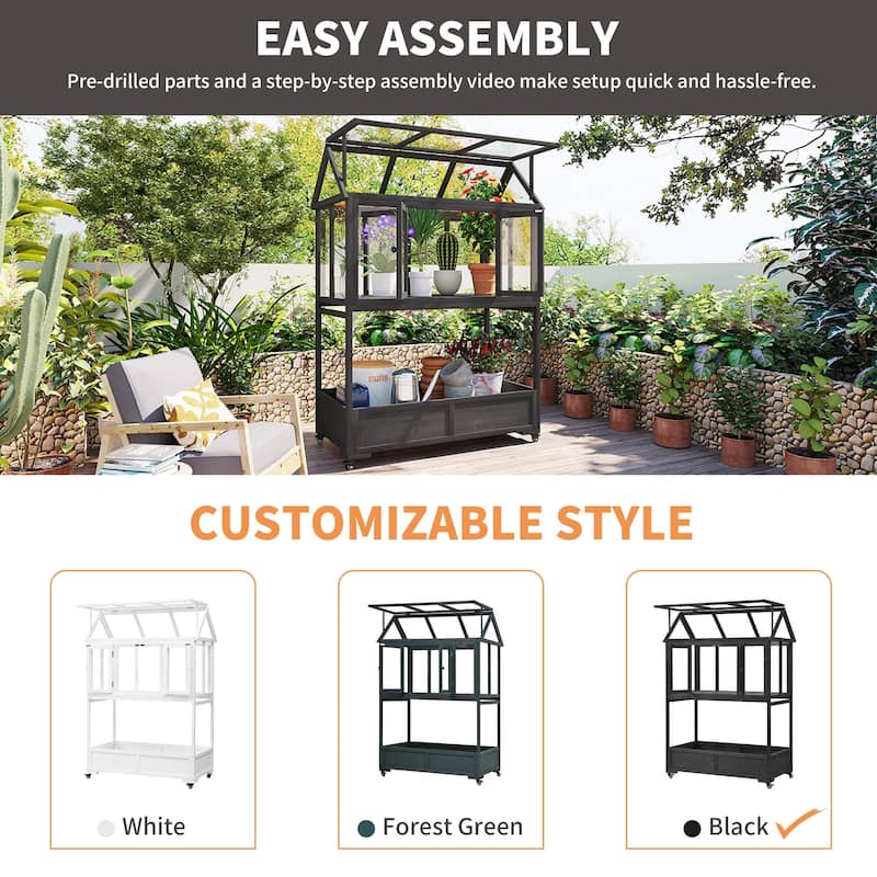 62″ Portable Wood Cold Frame Greenhouse with Storage Box