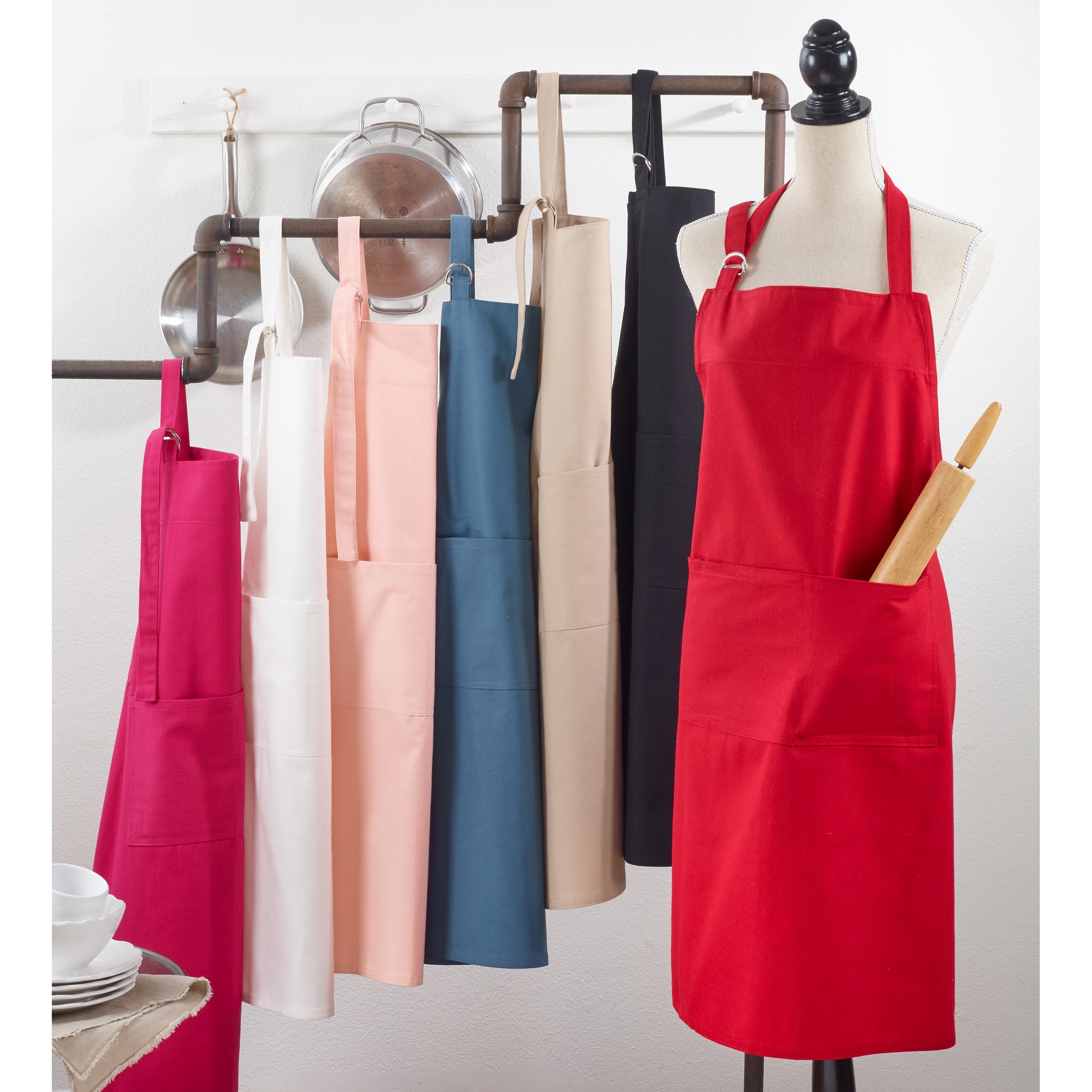 Cotton Kitchen Apron - Adjustable Neck Strap, Classic Cooking Apron with Front Pocket for Baking, Cooking and Everyday