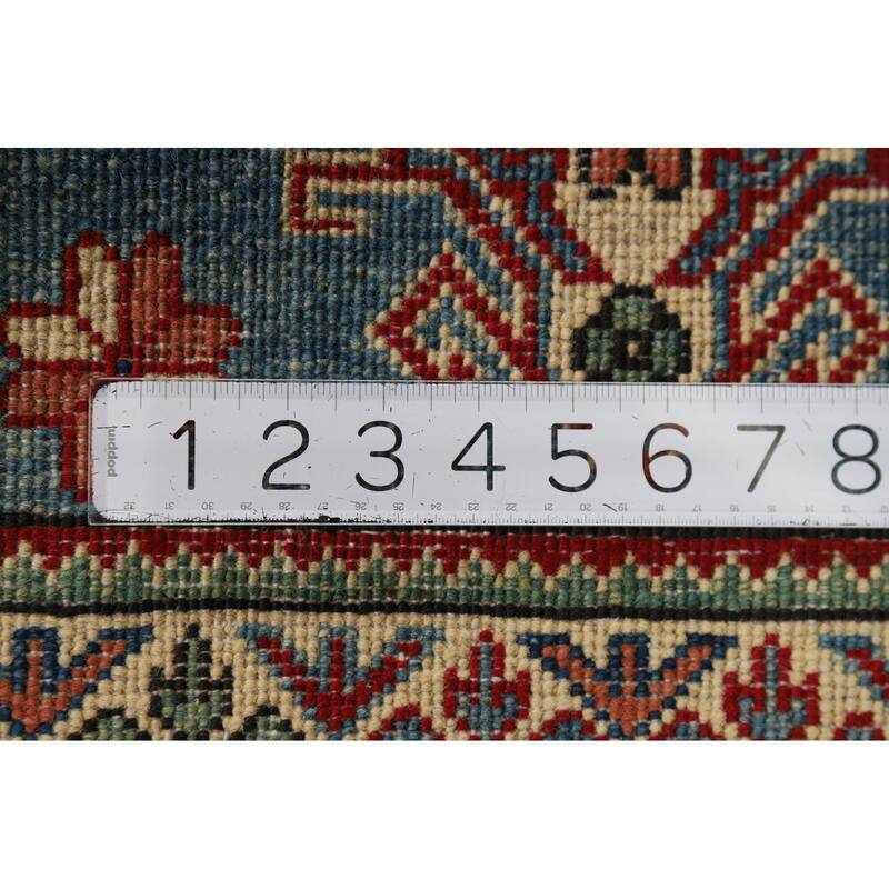 Hand Knotted Oriental 100% Wool Carpet Traditional Geometric Navy Blue & Blues Kazak Area Rug - 3' 3'' X 1' 11''
