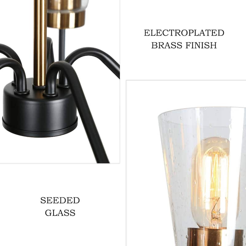 Ivelle Modern 5-Light Black Gold Wheel Chandelier Seeded Glass Pendant Lights for Dining Room - 22 “