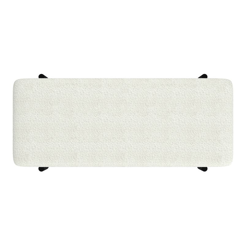 Mid-Century Modern Boucle Fabric & Metal Storage Bench - Ivory & Black