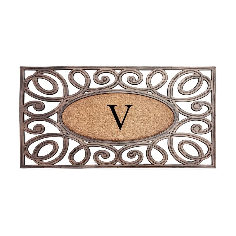 A1HC Rubber and Coir Elegant Circles Monogrammed Double Door Doormat 23"X38"