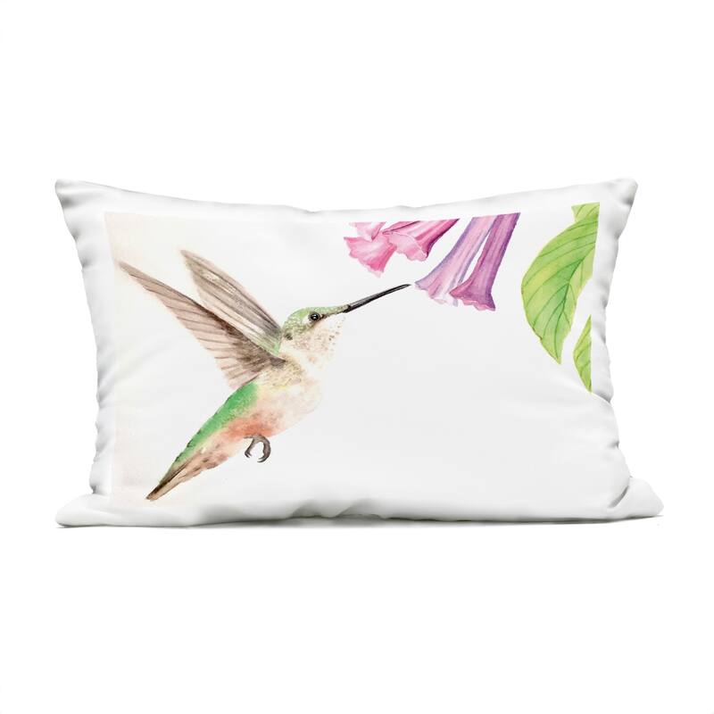 Stupell Hummingbird & Bluebell Flower Printed Outdoor Throw Pillow Design by Stephanie Fielden - Accent - Polyester - Purple - Single