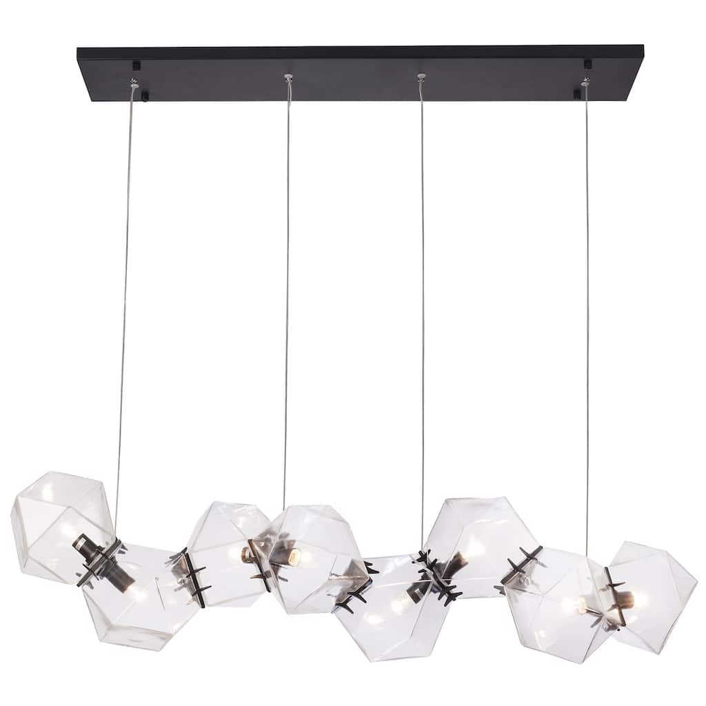 Transitional 8-Light Black Stainless Steel Chandelier With Geometric Glass Shades