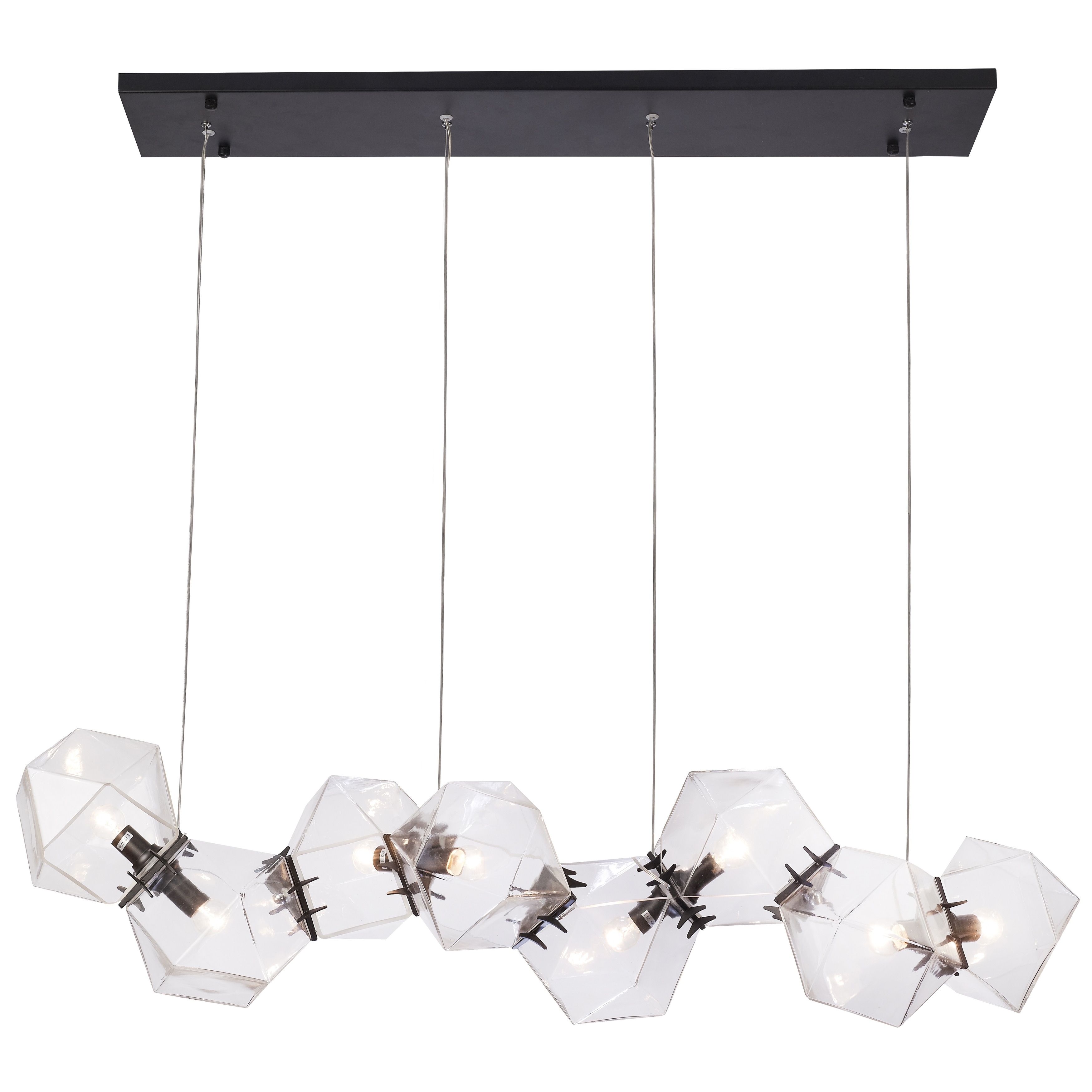 Transitional 8-Light Black Stainless Steel Chandelier With Geometric Glass Shades