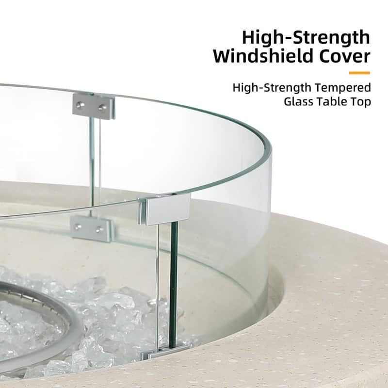 Patio Watcher 42in. Outdoor Round Magnesium Oxide Fire Pit Table with Gas Tank Cover and Wind Guard