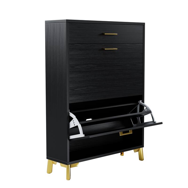 Modern Shoe Storage Cabinet, Freestanding Shoe Organizer, Hidden Shoe Rack with 2 Flip Drawers, for Doorway Hallway