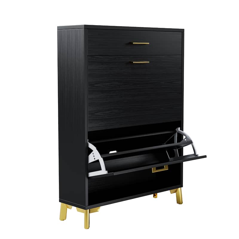 Shoe Storage Cabinet for Entryway, Free Standing Shoe Organizer with 2 Flip Drawers