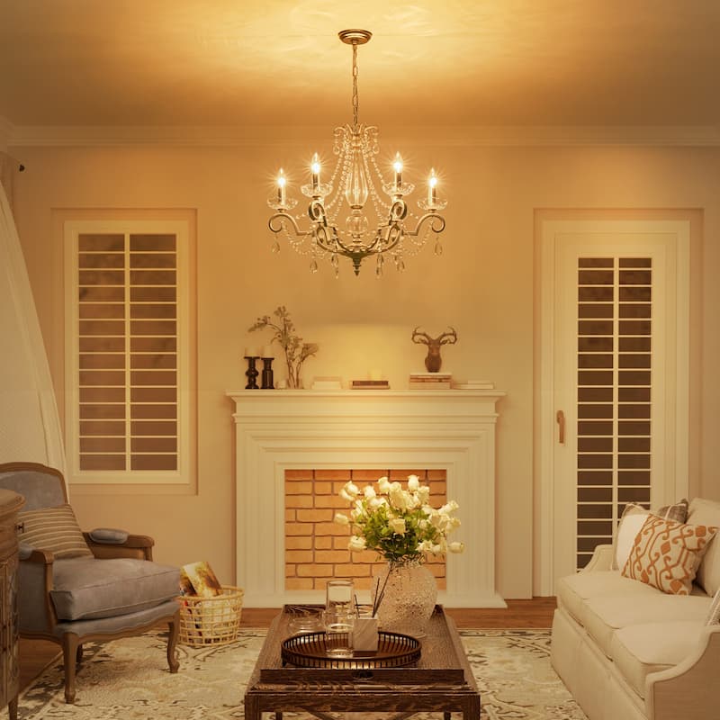 25.2" W Modern Luxury Crystal Beaded 6-Light Chandelier with Vintage Silver Finish and Candle Arms