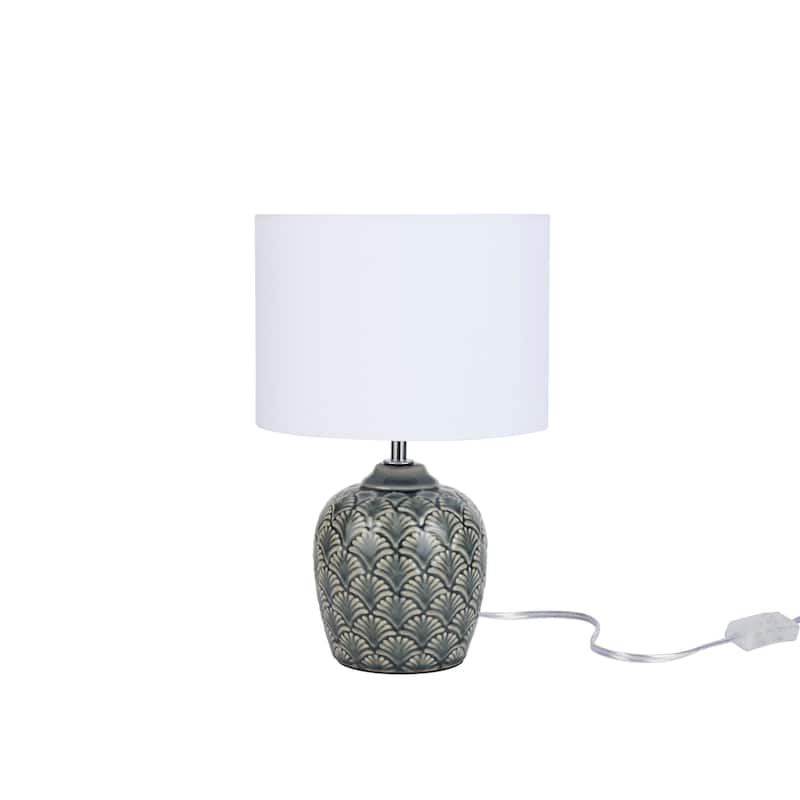 Nourison 13" Grey Carved Motif Ceramic Table Lamp