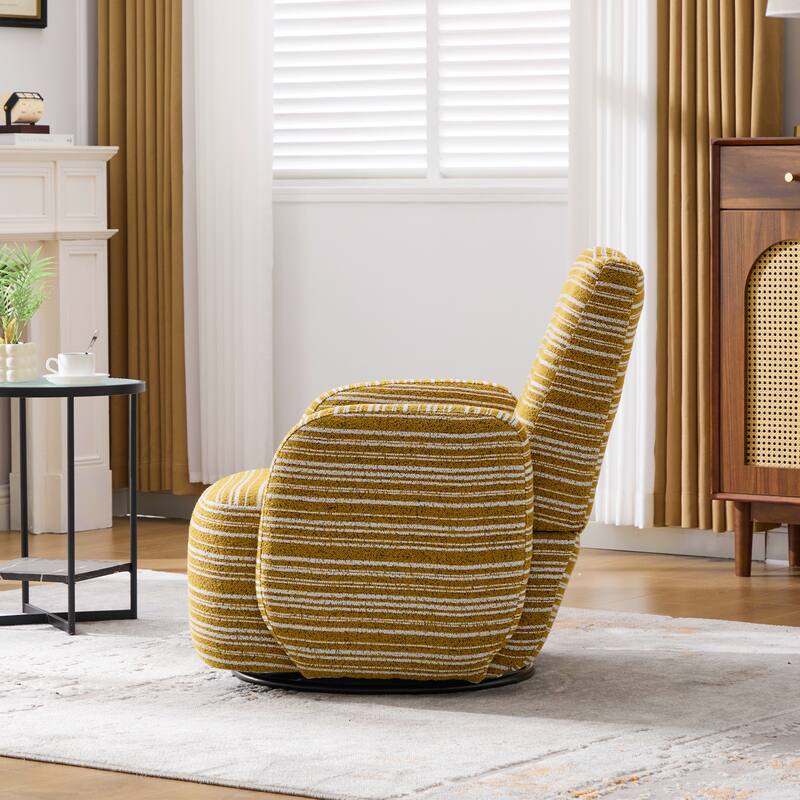 Swivel Striped Accent Chair with Metal Base, Modern Arm Chair for Living Room, Fabric Club Single Sofa Chair