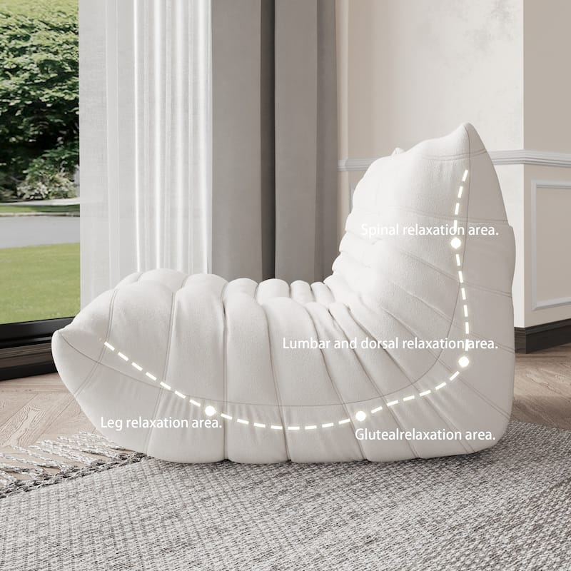 Teddy Fabric Floor Lazy Sofa Bean Bag Lounge Chair with Ottoman for Living Room
