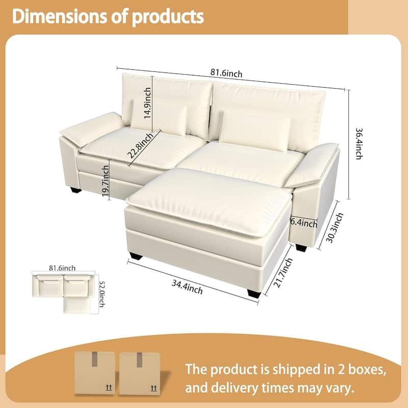 Kullavik Cloud Chenille L-Shaped Sofa, Modular Sectional Sofa with Ottoman, Throw Pillows and Double Layered Cushion