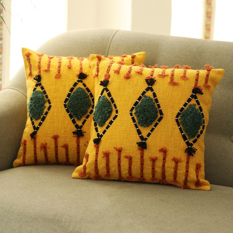 Novica Handmade Diamond Mine Embroidered Cotton Cushion Covers (Pair)
