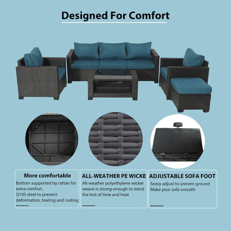 7-Piece Wicker Outdoor Sectional Set with Cushions and Table