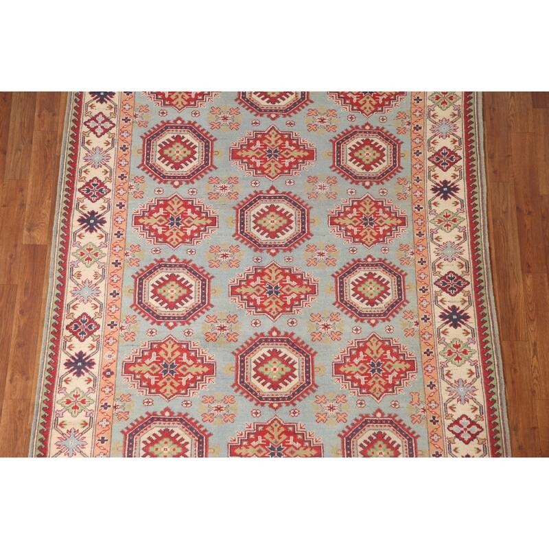 Light Blue Kazak Rug Hand-Knotted Wool Carpet - 4'11" x 6'6"