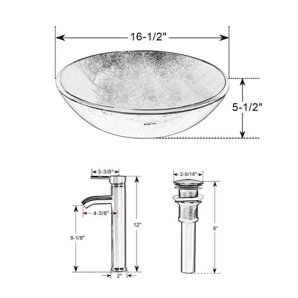 dimension image slide 12 of 15, Eclife Artistic Vessel Sinks for Bathroom Vanity Tempered Glass Ceramic Basin
