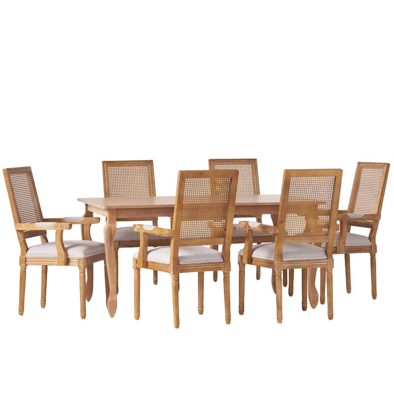 Marlette Wood and Cane Upholstered Expandable 7 Piece Dining Set by Christopher Knight Home