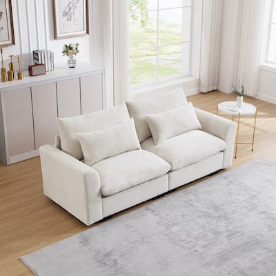 2-Seat Corduroy Modular Loveseat Sofa with Waist Pillow
