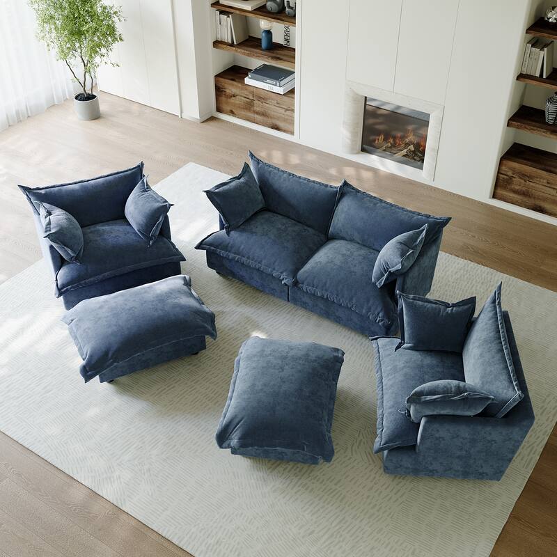 6 Piece Oversized Chenille Comfy Cloud Modular Sectional Sofa Set