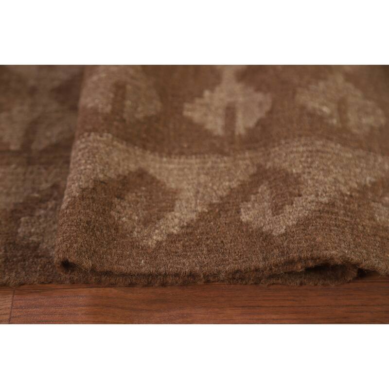 Hand Woven Oriental 100% Wool Carpet Southwestern Geometric Brown Kilim Area Rug - 9' 6'' X 6' 6''